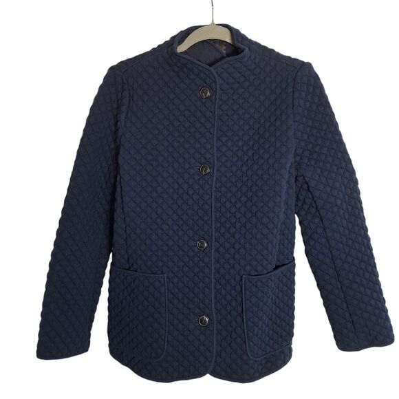 Talbots Womens Diamond Quilted Navy Long Sleeve Button Up Jacket Pockets Large - Picture 1 of 10